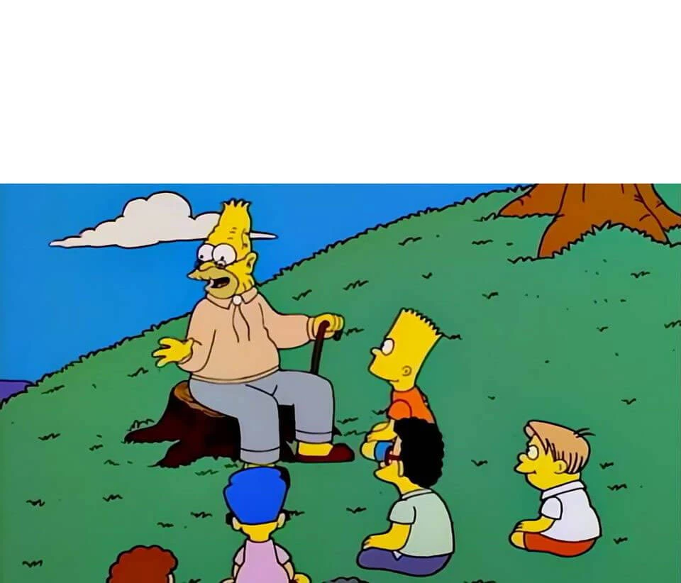 Plantilla de Abuelo de Bart contando cosas del pasado