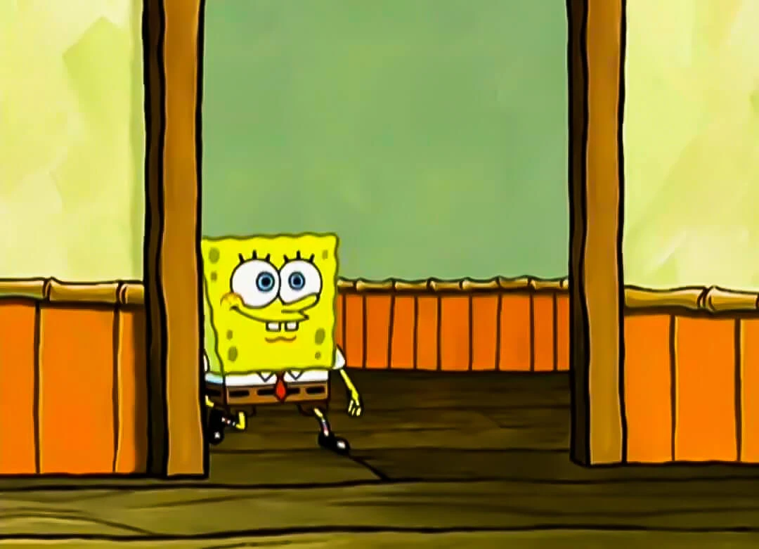 Plantilla de Bob Esponja entrando por la puerta al salon