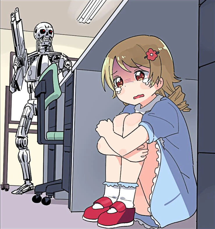 Plantilla de Chica anime escondiéndose de Terminator