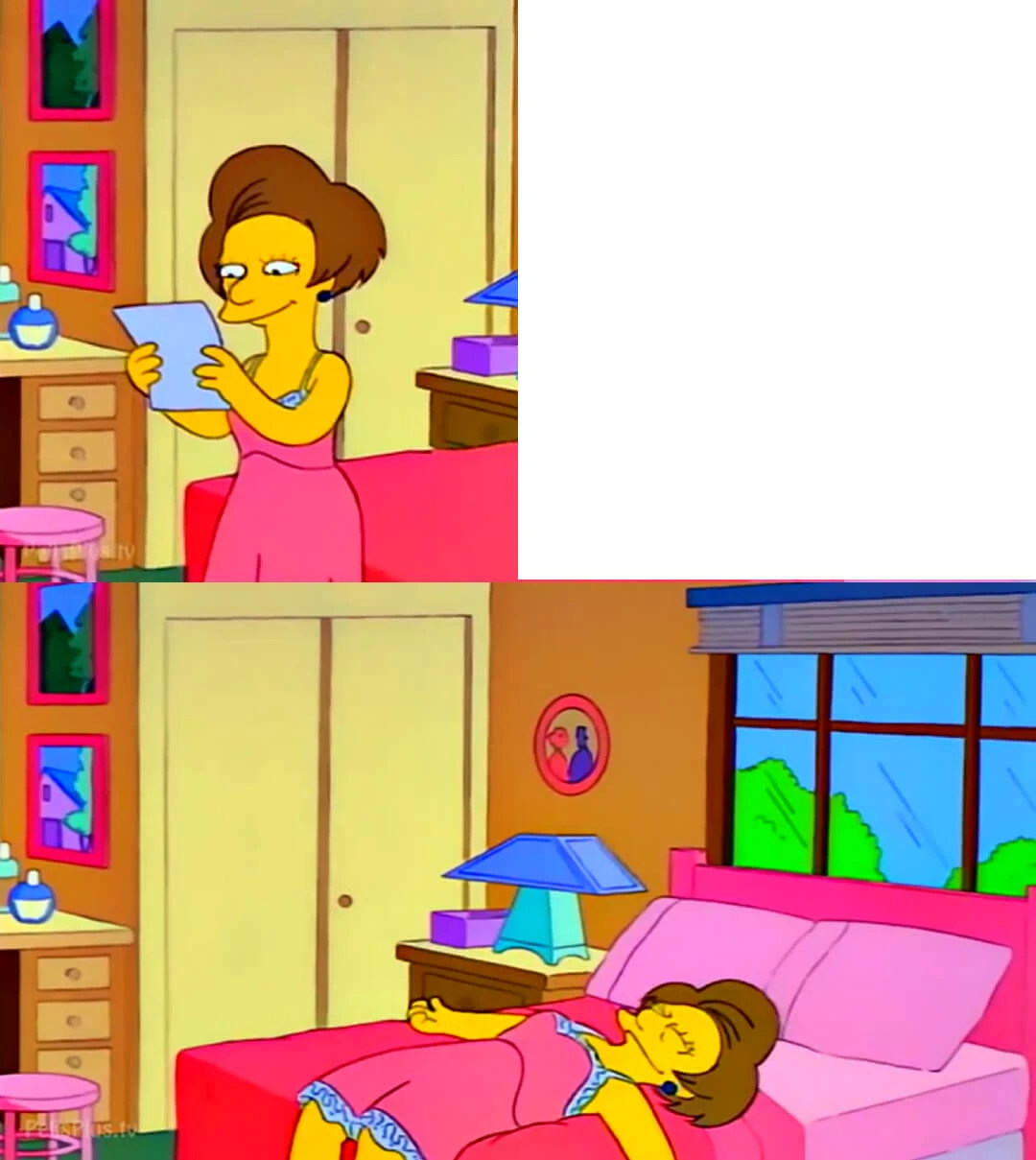 Plantilla de Edna Krabappel leyendo carta