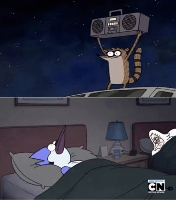 Plantilla de Rigby con música | Mordecai tratando de dormir