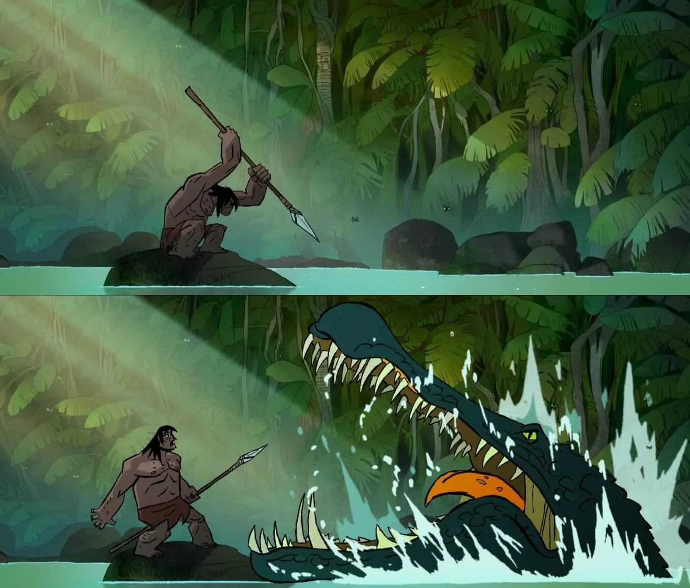 Plantilla de Spear pescando | Spear siendo atacado por un cocodrilo gigante