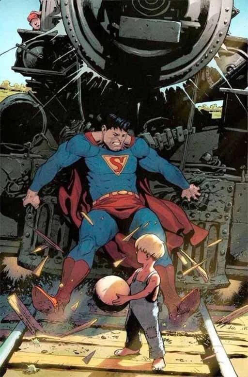 Plantilla de Superman deteniendo un tren en perfecto estado para salvar un niño