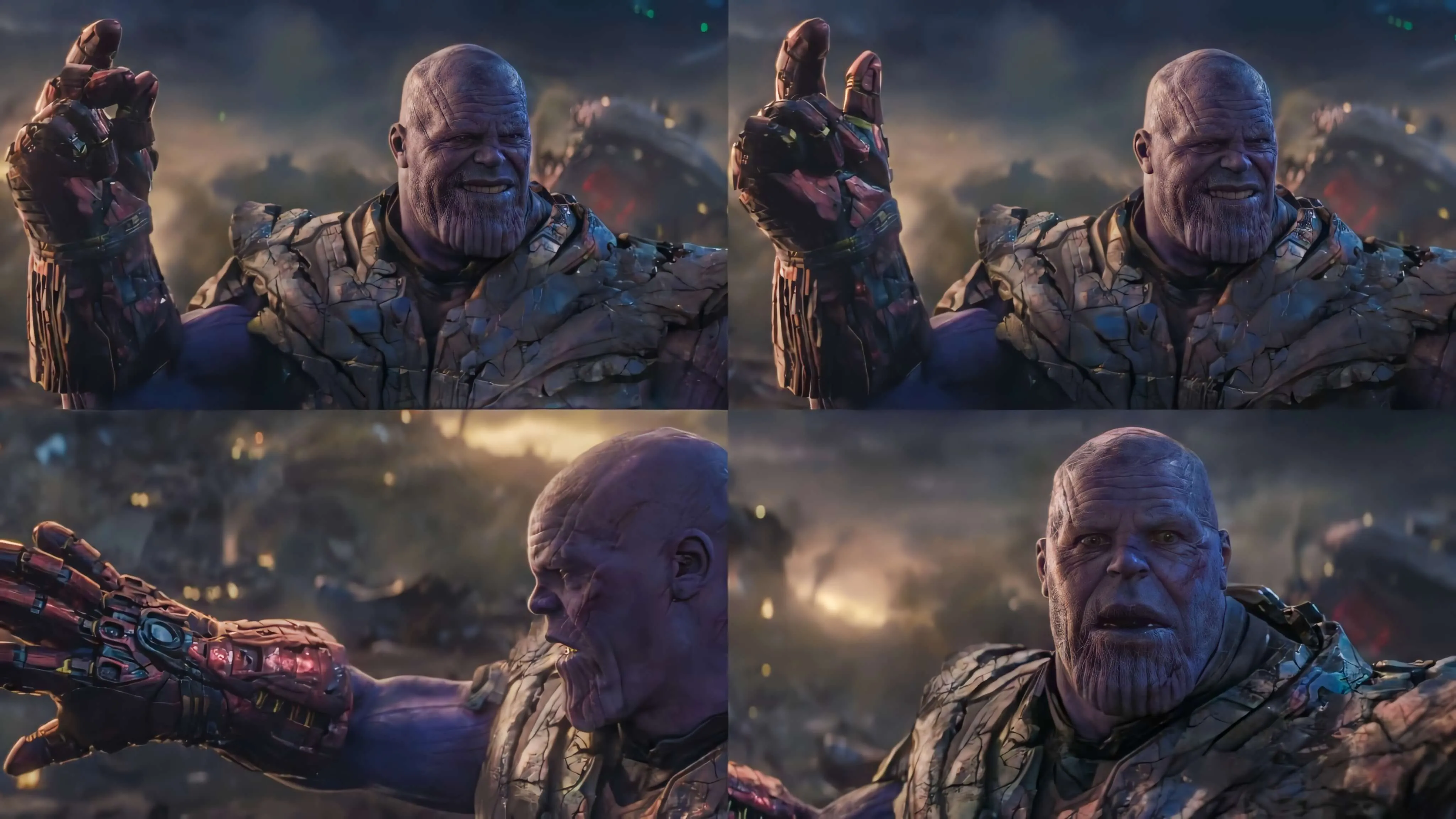 Plantilla de Thanos chasquea los dedos, falla, y se asusta