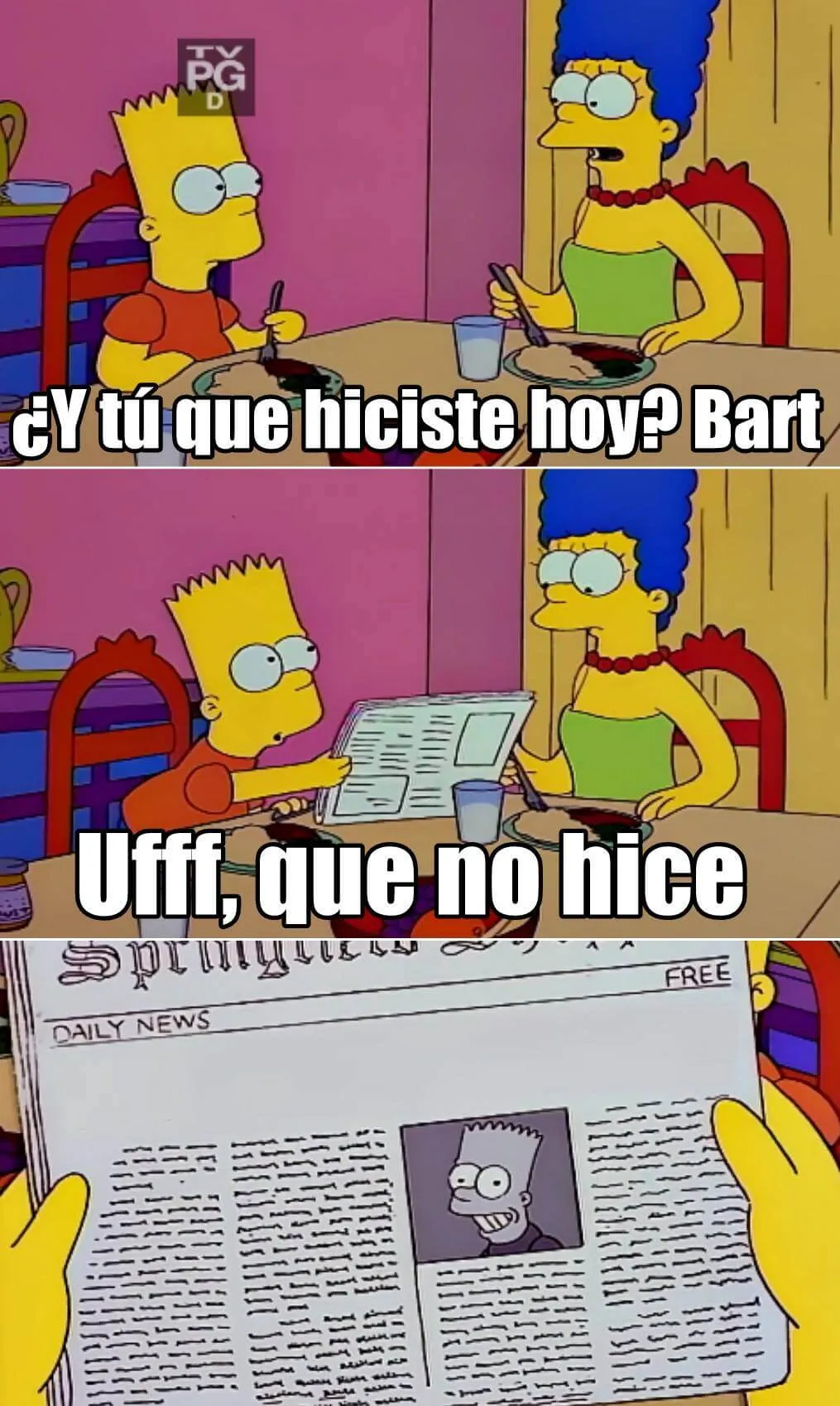 Plantilla de Y tú que hiciste hoy? Bart | Uff, que no hice